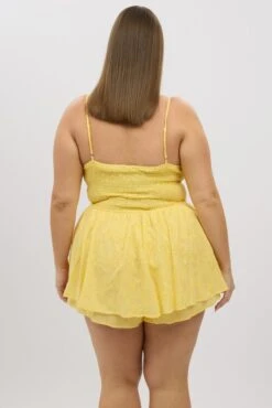 Yellow Ruched Playsuit Sleeveless Broderie -You And All Fashion Store cdp4023a 35r yellow 5