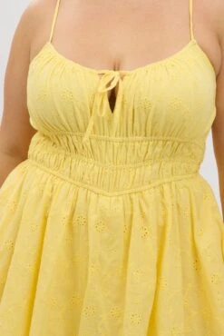 Yellow Ruched Playsuit Sleeveless Broderie -You And All Fashion Store cdp4023a 35r yellow 6