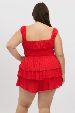 Red Tiered Playsuit Short Sleeve Ruched Bust -You And All Fashion Store cdp4371 47rb red 5