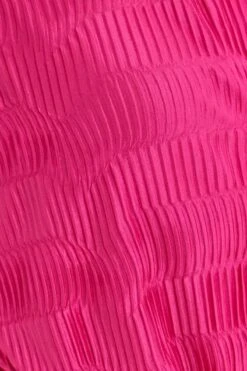 Pink Wide Leg Jumpsuit Plisse Short Sleeve -You And All Fashion Store cdp7741 36ab hot pink 6