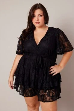 Black Ruffle Playsuit Short Sleeve Lace 8 Black Ruffle Playsuit Short Sleeve Lace -You And All Fashion Store cdpc12542c 34rb black 3