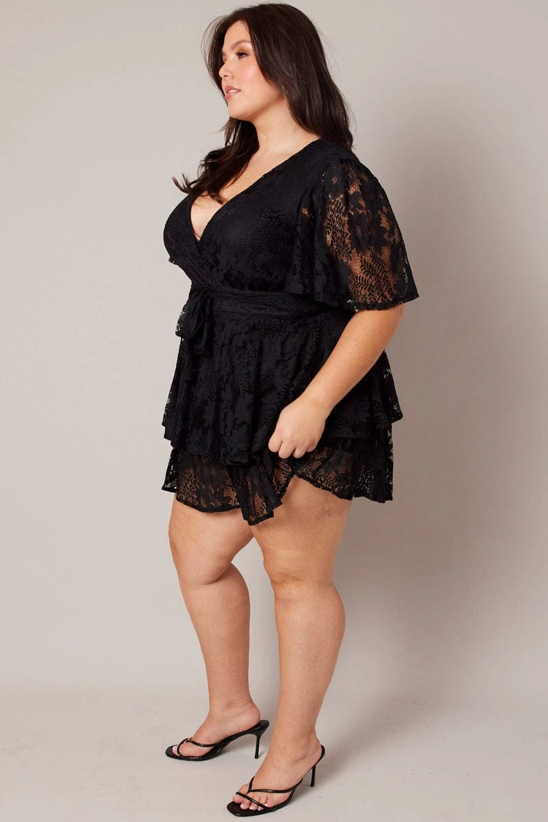 Black Ruffle Playsuit Short Sleeve Lace 4 Black Ruffle Playsuit Short Sleeve Lace - Image 4