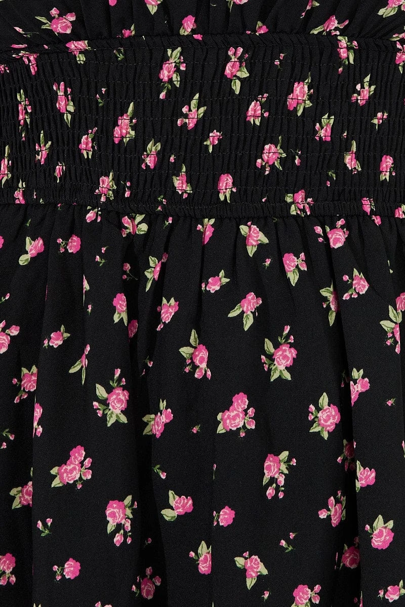 Black Ditsy Ruched Playsuit Short Sleeve 6 Black Ditsy Ruched Playsuit Short Sleeve - Image 6