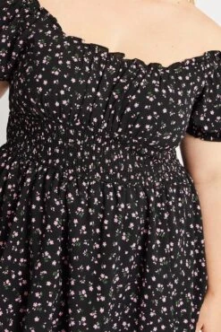 Black Floral Ruffle Playsuit Short Sleeve -You And All Fashion Store cdpc1698k 35rb floral 6