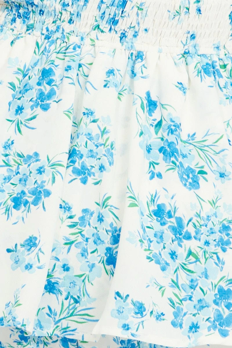 Blue Floral Ruched Playsuit Short Sleeve 6 Blue Floral Ruched Playsuit Short Sleeve - Image 6