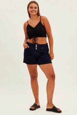Blue Skinny Denim Shorts High Rise -You And All Fashion Store cds0175c 33jb indigo 3