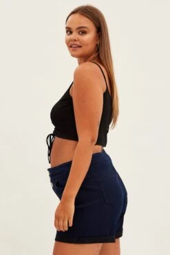 Blue Skinny Denim Shorts High Rise -You And All Fashion Store cds0175c 33jb indigo 4