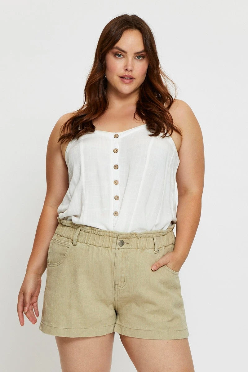 Beige Denim Shorts High Rise Paperbag 1 Beige Denim Shorts High Rise Paperbag