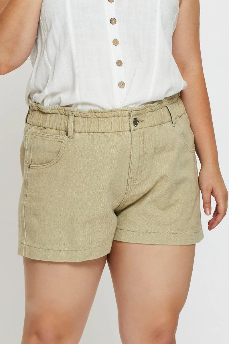 Beige Denim Shorts High Rise Paperbag 2 Beige Denim Shorts High Rise Paperbag - Image 2