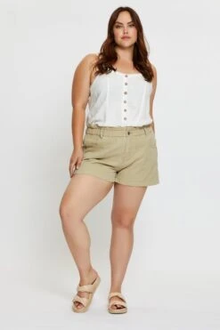 Beige Denim Shorts High Rise Paperbag 8 Beige Denim Shorts High Rise Paperbag -You And All Fashion Store cds1096 33jb beige 3