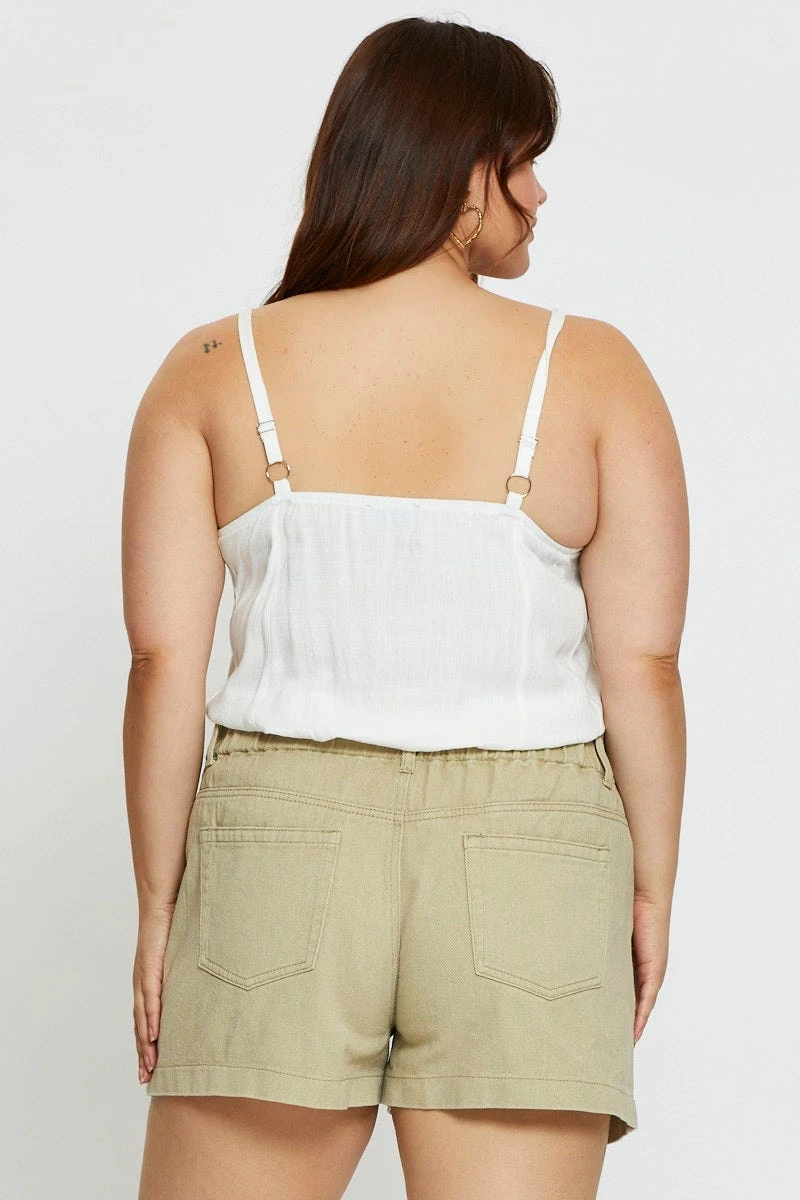 Beige Denim Shorts High Rise Paperbag 5 Beige Denim Shorts High Rise Paperbag - Image 5