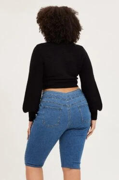 Blue High Rise 3 Buttons Knee Length Blue Shorts -You And All Fashion Store cds13145b 33j denim 5