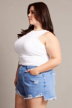 Denim Relaxed Shorts High Rise Distressed Hem -You And All Fashion Store cds1469a 20j ink 4