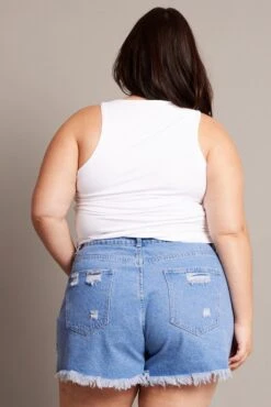 Denim Relaxed Shorts High Rise Distressed Hem -You And All Fashion Store cds1469a 20j ink 5