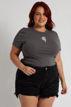 Black Relaxed Denim Shorts High Rise -You And All Fashion Store cds1469a 81jb black 3