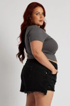 Black Relaxed Denim Shorts High Rise -You And All Fashion Store cds1469a 81jb black 4