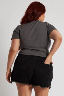 Black Relaxed Denim Shorts High Rise -You And All Fashion Store cds1469a 81jb black 5