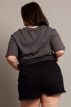 Black Relaxed Shorts High Rise Distressed Hem -You And All Fashion Store cds1469c 20j wash black 5