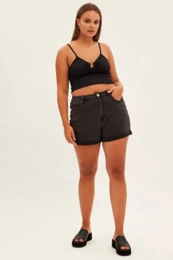 Black Skinny Denim Shorts High Rise -You And All Fashion Store cds1626b 33jb wash black 3