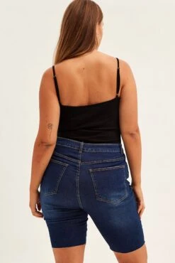 Blue Knee Length Denim Shorts High Rise 5 Buttons -You And All Fashion Store cds1635a 20jb indigo 5