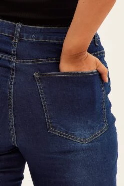 Blue Knee Length Denim Shorts High Rise 5 Buttons -You And All Fashion Store cds1635a 20jb indigo 6