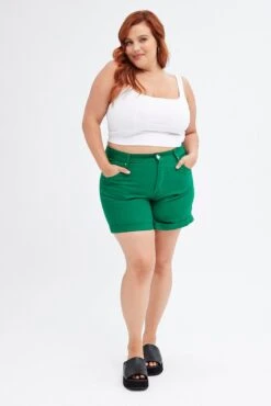 Green Mom Denim Shorts High Rise -You And All Fashion Store cds1647a 33jb green 3