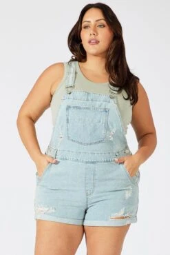 Denim Overall Shorts Distress -You And All Fashion Store cds1658 33j light wash 3