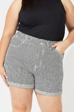Black Stripe Relaxed Shorts High Rise -You And All Fashion Store cds1702a 33jb stripe 3