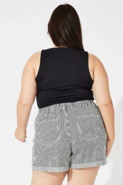 Black Stripe Relaxed Shorts High Rise -You And All Fashion Store cds1702a 33jb stripe 5