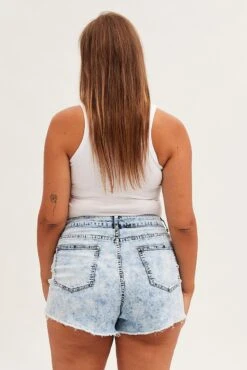 Blue Skinny Denim Shorts Mid Rise -You And All Fashion Store cds1719 20jb light blue 5