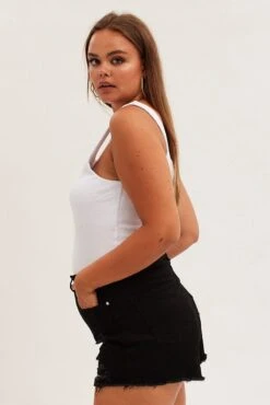 Black Skinny Denim Shorts Mid Rise -You And All Fashion Store cds1719a 20jb black 4