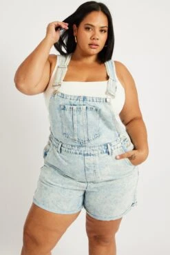 Denim Overall Shorts -You And All Fashion Store cds1802c 84jb light wash 3