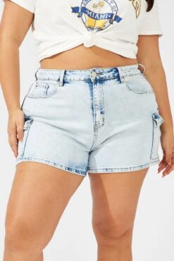 Denim Skinny Shorts Mid Rise Utility Stretch -You And All Fashion Store cds1804 84jb light wash 3