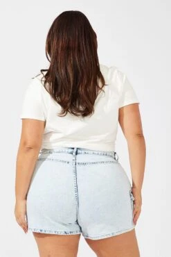 Denim Skinny Shorts Mid Rise Utility Stretch -You And All Fashion Store cds1804 84jb light wash 5