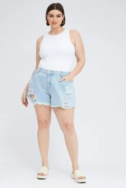 Denim Relaxed Shorts High Hise -You And All Fashion Store cds1869 20jb dark wash 3