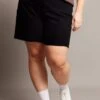 Black Longline Shorts High Rise Relaxed Fit Raw Hem