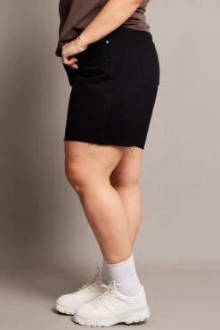 Black Longline Shorts High Rise Relaxed Fit Raw Hem -You And All Fashion Store cds1897a 84j black 4