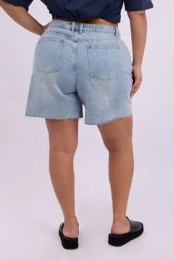 Denim Longline Shorts High Rise Relaxed Fit Raw Hem -You And All Fashion Store cds1897c 84jb mid wash 5
