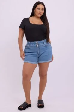 Denim Skinny Shorts High Rise 3 Buttons -You And All Fashion Store cds2027a 84jb light wash 3