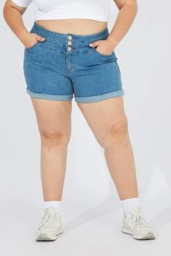 Denim Skinny Denim Shorts High Rise 3 Buttons 8 Denim Skinny Denim Shorts High Rise 3 Buttons -You And All Fashion Store cds2031 33j mid wash 3