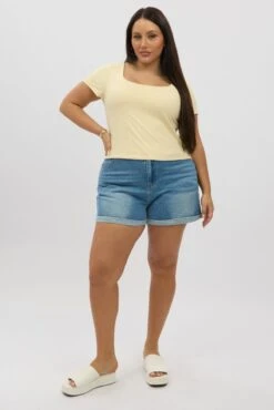 Denim Mom Shorts High Rise -You And All Fashion Store cds2172d 84jb dark wash 3