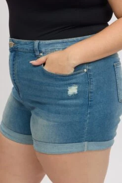 Denim Skinny Shorts High Rise Stretched -You And All Fashion Store cds2217 33j mid wash 6