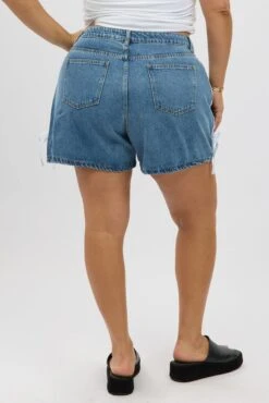 Denim Relaxed Shorts High Rise Side Ribbon Detail -You And All Fashion Store cds2264e 84jb dark wash 5