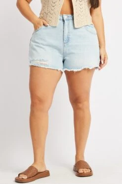 Denim Relaxed Shorts -You And All Fashion Store cds2324 2j light wash 3