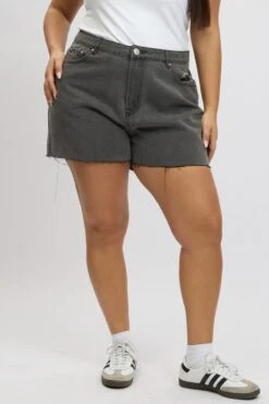 Grey Relaxed Shorts High Rise -You And All Fashion Store cds2815a 84jb charcoal 3