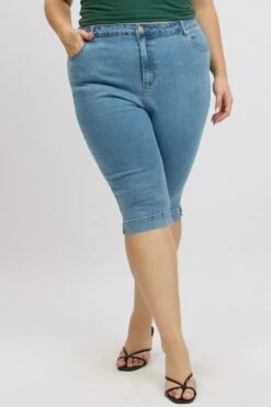 Denim Capri Jeans Mid Rise -You And All Fashion Store cds2816 84j mid wash 3
