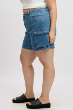 Denim Cargo Shorts High Rise -You And All Fashion Store cds2855a 84jb mid wash 4
