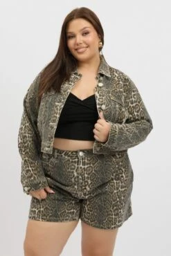 Brown Animal Print Relaxed Short High Rise