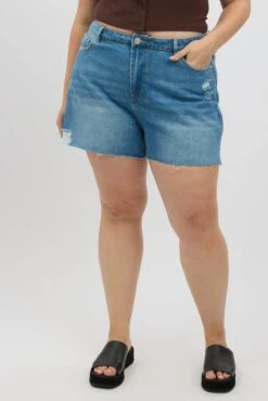 Denim Relaxed Denim Shorts -You And All Fashion Store cds2891 84j mid wash 3