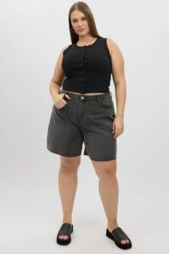 Grey Bermuda Jorts Mid Rise -You And All Fashion Store cds2902 84jb charcoal 3